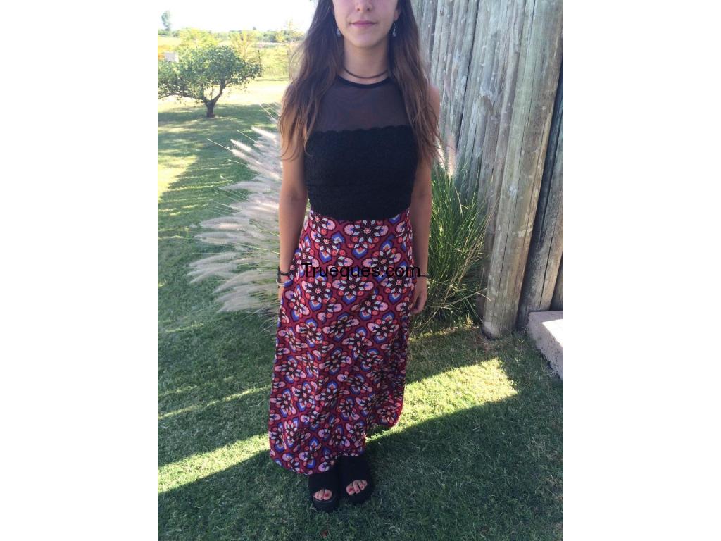 Pollera larga de fiesta estampada